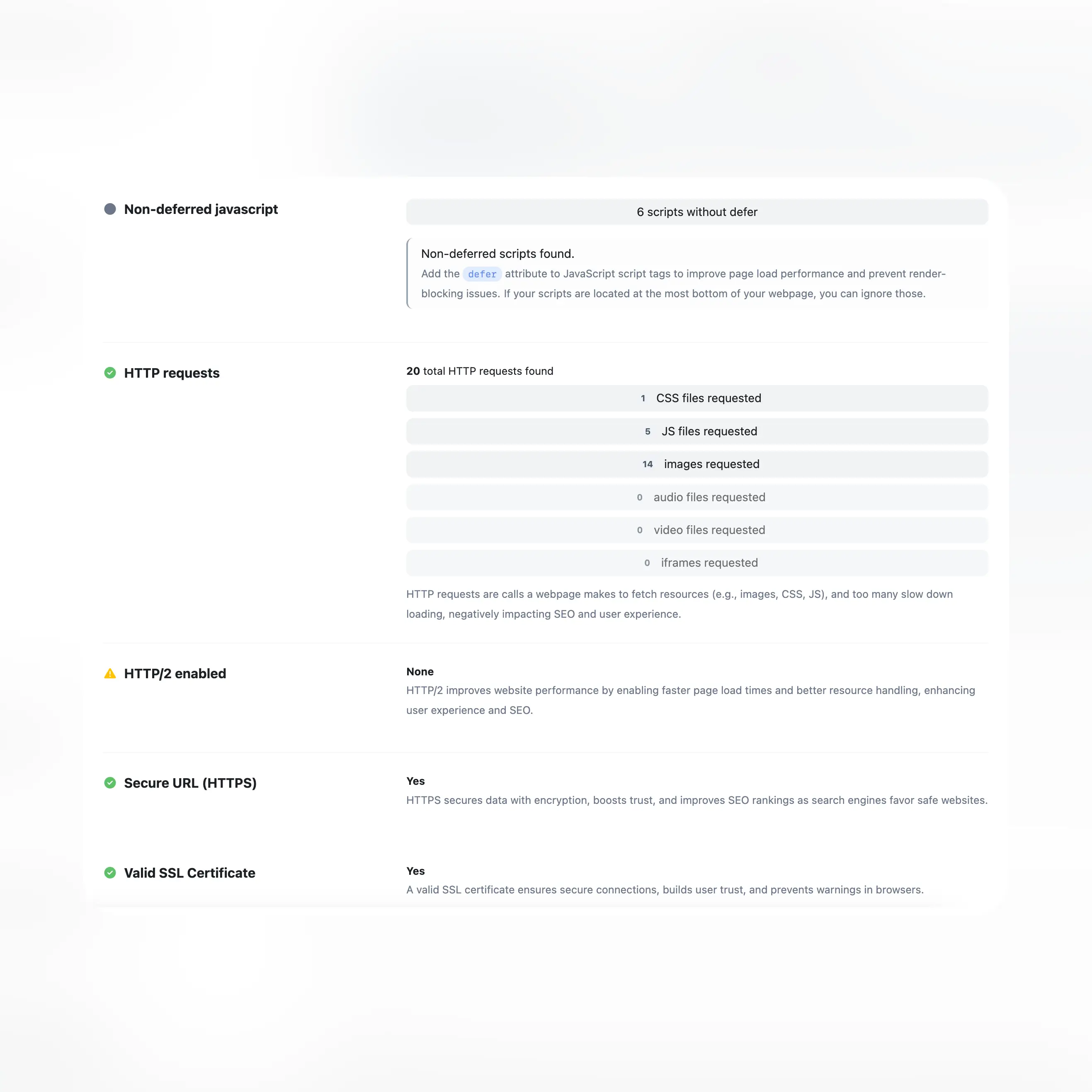Captura de tela dos testes gerados pela auditoria do aplicativo