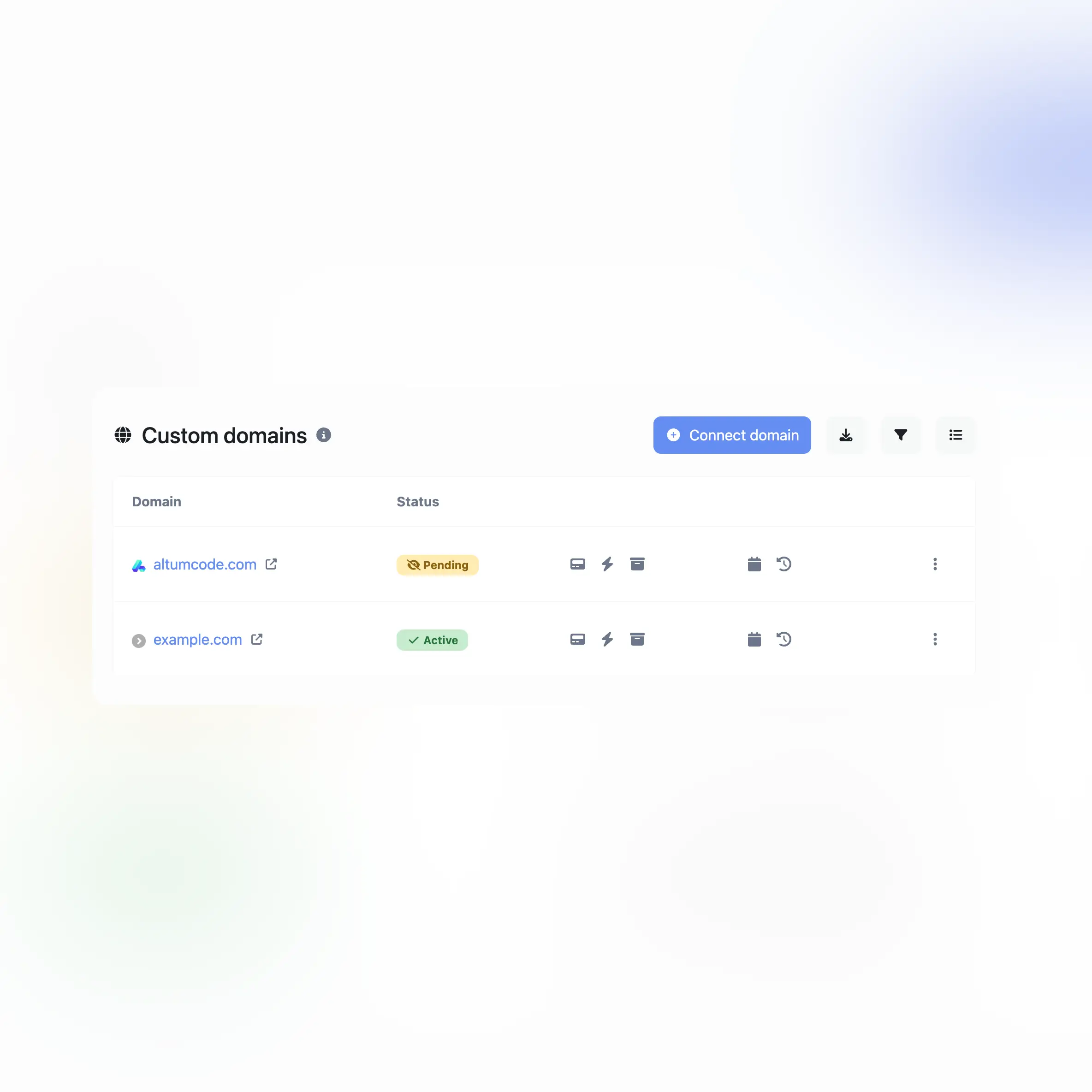 Captura de tela do recurso de domínios personalizados do aplicativo para auditorias